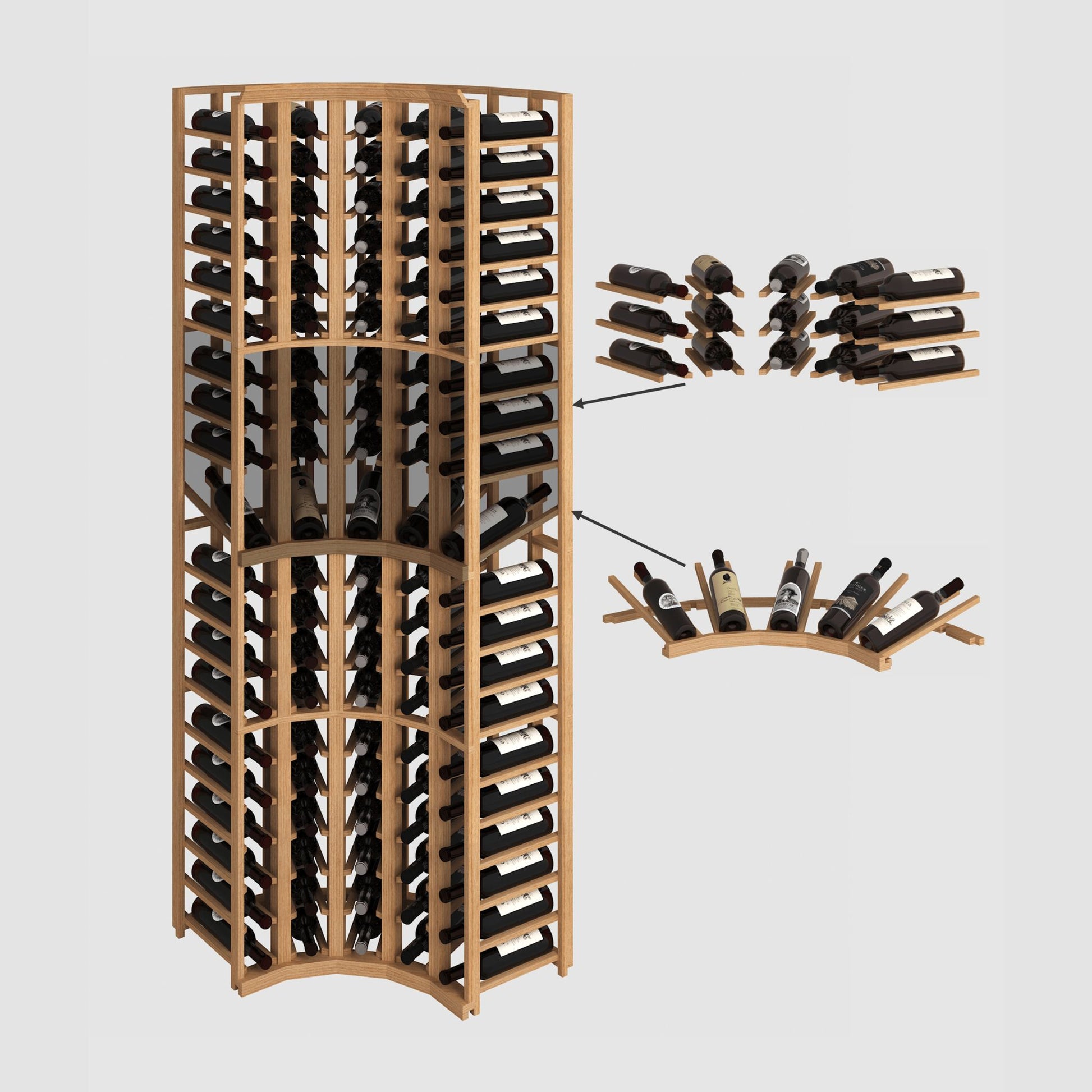 curved wine rack with bottle arrangement display - Genuwine Cellars Shop