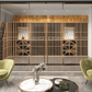 wine cellar with glass door and wooden wine racks
