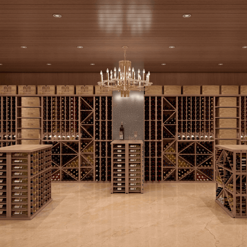 elegant single-column wine rack for standard bottles with an angled bottle display in the middle