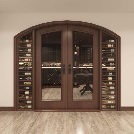 Full Glass Double Arched wine Cellar Door with two Sidelights