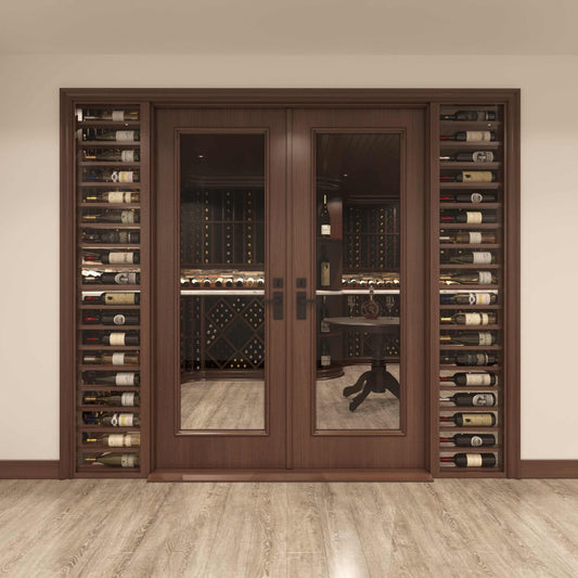 custom glass door for wine cellar with exclusive wood